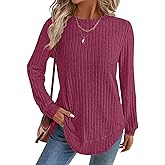 JUSTFASHIONNOW Womens Long Sleeve Shirts Trendy Sweaters Lightweight 2025 Casual Crewneck Fall Tunic Tops Loose Fit Dressy