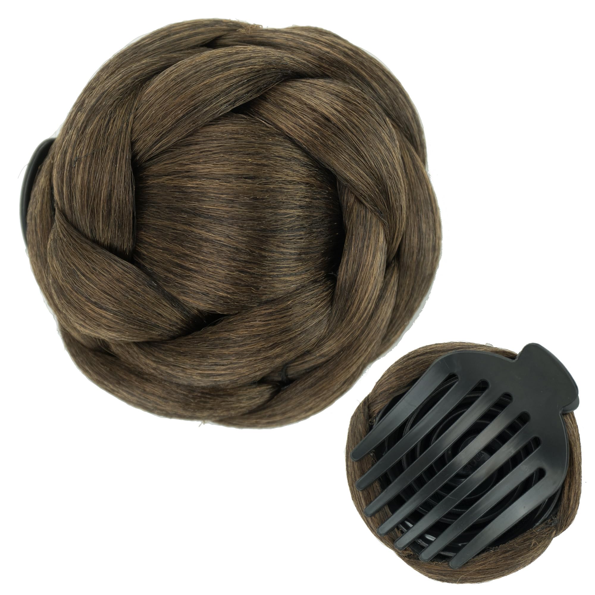 Photo 1 of IMISSU Braided Chignon Dancer Hair Donut Hairpieces Scrunchie Claw Hair Bun Updo for Wedding Party (M1 Mix Brown)