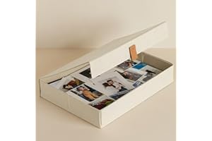 ZICOTO Decorative Photo Storage Box with Lid - A Beautiful Linen Organizer Perfect to Safely Store Your Pictures, Documents, Scrapbooking Supplies, Keepsakes and Other Memories in Style