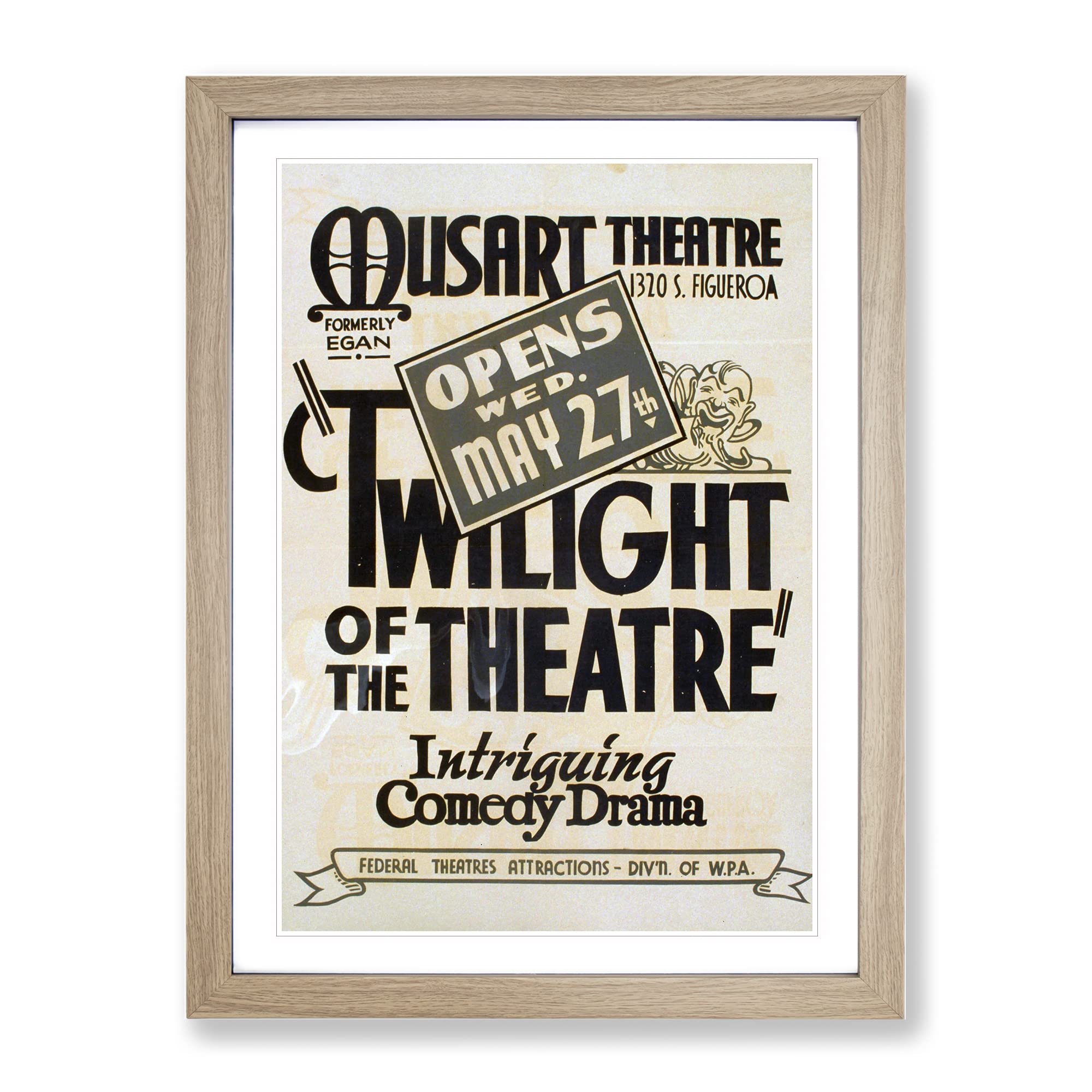 Wpa Twilight Of The Theatre Poster Vintage Framed Wall Art Print, Ready to Hang Picture for Living Room Bedroom Home Office Décor, Oak A4 (34 x 25 cm)