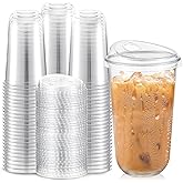 Baderke 100 Pcs Plastic Cups with Sip Lids Round Bottom Disposable Plastic Coffee Cups with Lids Clear Strawless Crystal Mugs for Iced Coffee Smoothie Cold Beverage Party Catering Supplies (18 oz)