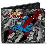 Buckle-Down mens Buckle-down Pu Bifold - the Amazing Spider-man Stacked Comic Books/Action Poses Grays Bi Fold Wallet, Multicolor, One Size US