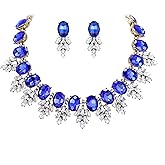 EVER FAITH Costume Crystal Marquise Statement Jewelry Set, Vintage Oval Rhinestone Choker Pendant Necklace Earrings Set for Women