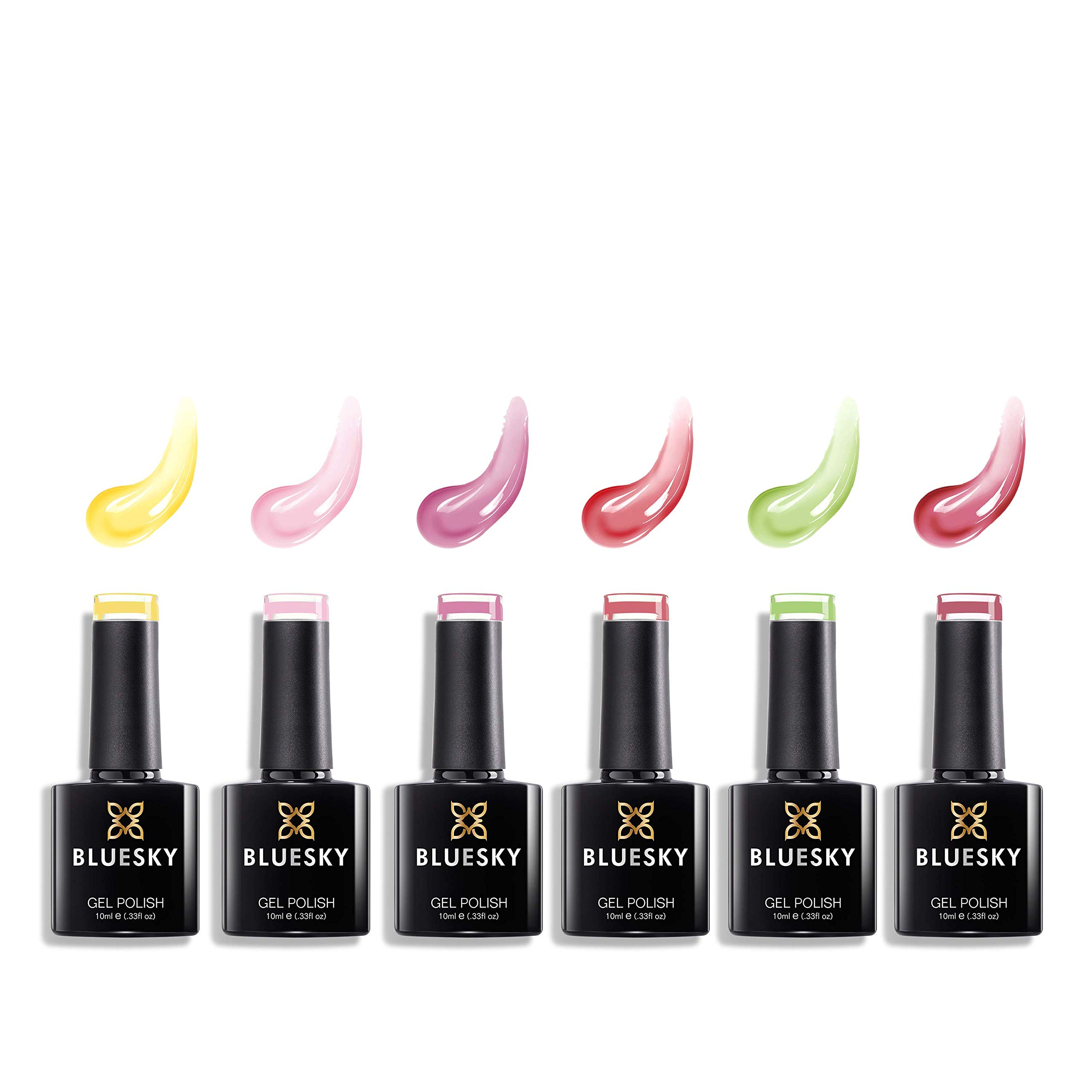 Bluesky Gel Nail Polishes, Lucky Set 4, 6 x 10ml, Yellow, Green, Pink (Requires Curing Under LED/UV Nail Lamp)