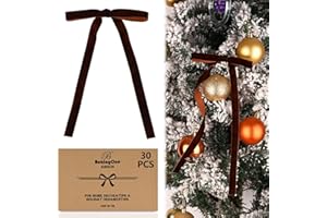 30 Pcs Brown Velvet Christmas Bows for Tree, Wreath & Garland Decor Velvet Ribbon Bows Elegant Xmas Decorations Indoor/Outdoo