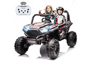 UXENAFANA 24V 2 Seater Ride on Car for Kids,4 Wheel Drive Truck with Leather Seat and Remote Control,24V Battery Powered Off-Road UTV Toy LED Lights,Music,High Low Speed,Spring Suspension,Black