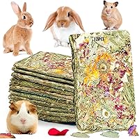 Grembeb Rabbit Toys 12pcs Bunny Toy Guinea Pig Treats Timothy Hay Chew Toys Chips with Herbal Flowers Hamster Snacks Chinchil