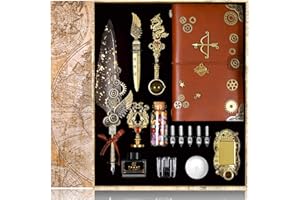 NC Quill Pen Ink Set, Includes Quill Pen, Notebook, 5 Replaceable Nibs, Ink, Pen Holder, Cup, Seal Stamp, Spoon, Wax Bead, White Wax, Envelope & Letter Paper Etc. Beautiful Gift Calligraphy Set.(Grey)