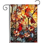 Stained Glass Cardinal Red Birds Garden Flag Spring Summer Yard Flag Fall Floral Decorative Flags for Outside 12x18 Double Sided Small Seasonal Lawn Flags Rustic Outdoor Decor