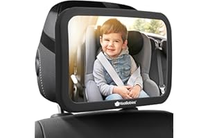 KEABABIES Safety Baby Car Seat Mirror - Wide Shatterproof Backseat Infant Car Mirror for Baby Rear Facing, Crystal Clear View, Travel Accessories, Easy Install & Adjustable for Removable Headrest (Matte Black)