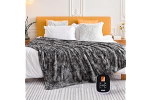WOOMER Heated Blanket Twin Size Electric Blanket 62"x 84", Soft Faux Fur Fast Heating Blanket, 10 Heating Levels & 0.5-12H Auto Off, Over-Heat Protection, ETL Certification