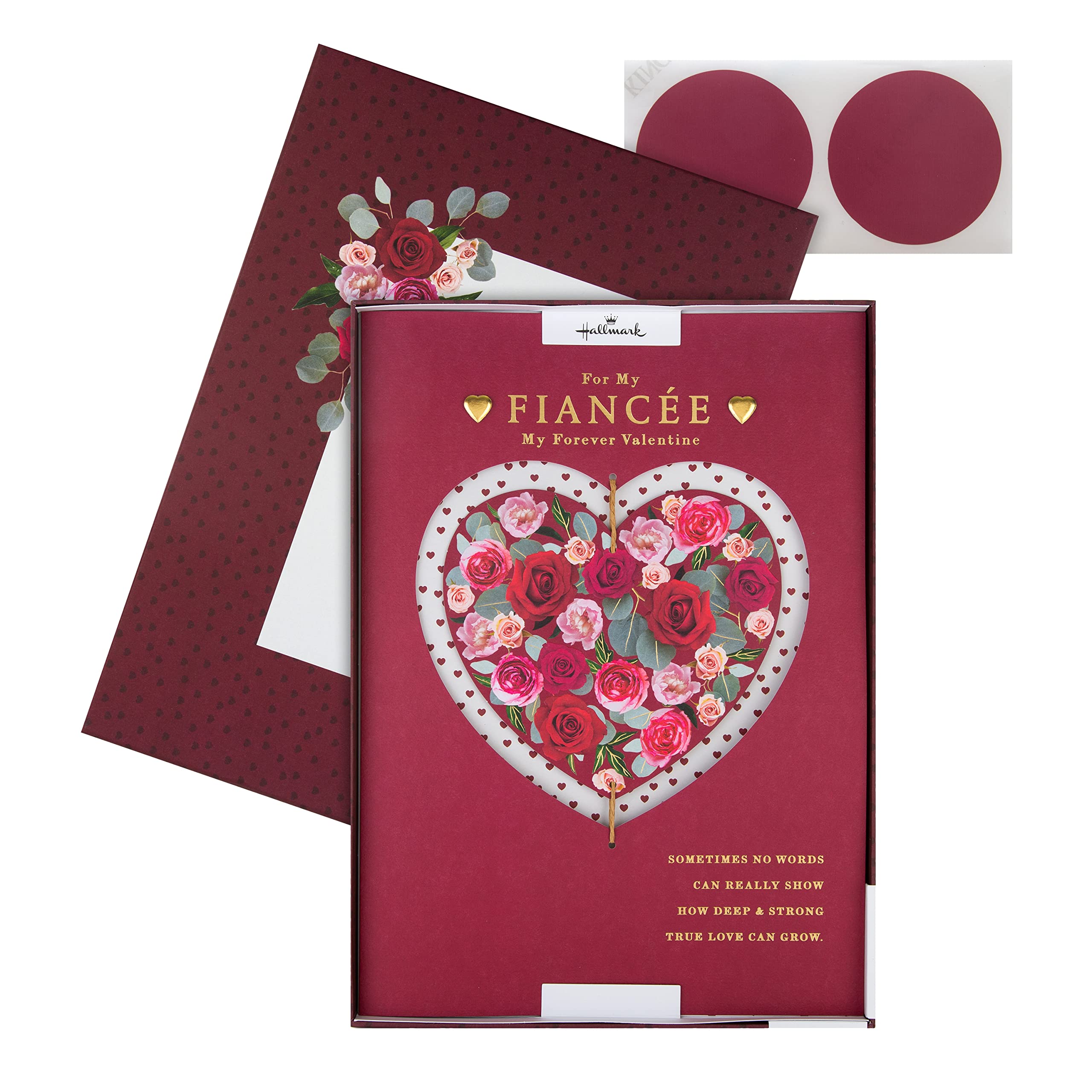 Hallmark Valentines Day Card for Fiancée, Floral Heart Design, Pink, White, Burgundy