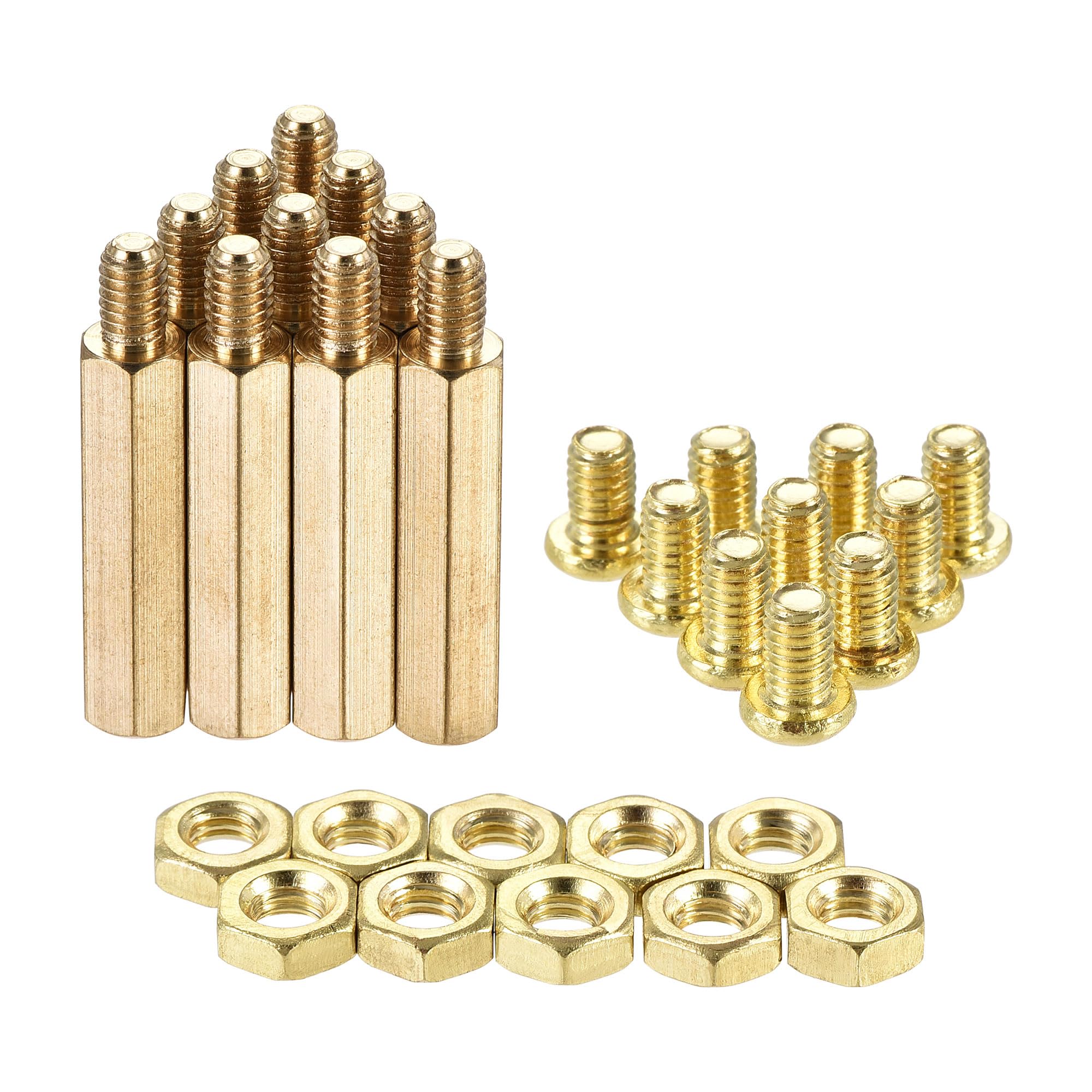 sourcing map M4 Hex Brass Standoff Spacer 25mm+6mm Male-Female Threaded Pillar Screw Nut Kit for PCB Motherboard Computer Circuit Board, 10 Sets