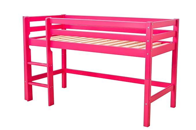 Hoppekids Halbhochbett, Spiel-/Junior-/Kinder-/Jugendbett, Kiefer massiv, 4 Farben Liegefläche 70 x 160 cm Holz rosa 168 x 81