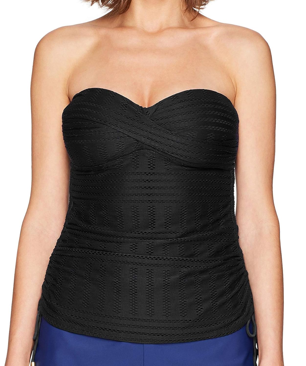 Buy 24th & Ocean Women's Crochet Away Bandeau Tankini Top, Black, Large