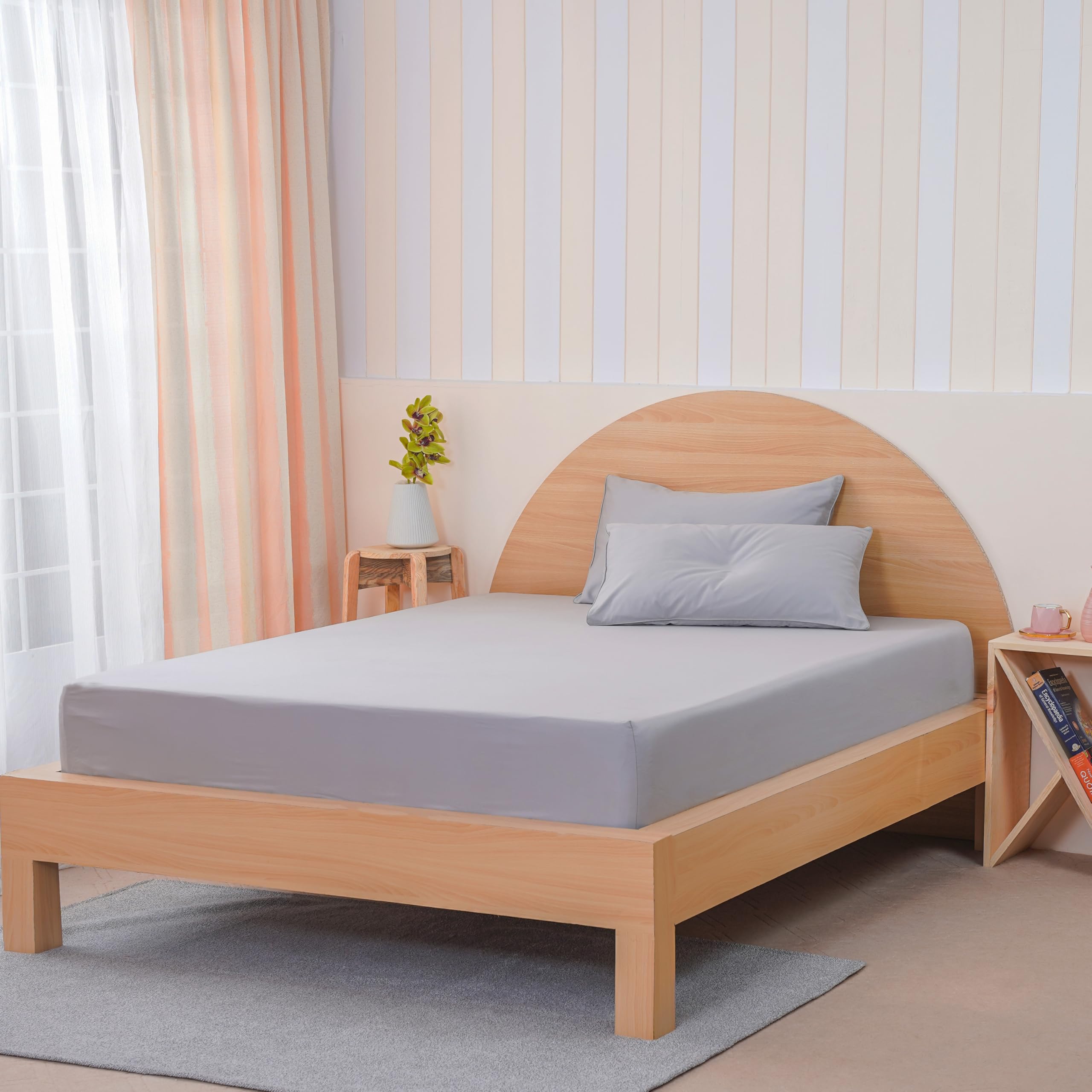 Sheet Story Bamboo Double Fitted Sheet - 40cm Deep Pocket - 400 Thread Count - Hypoallergenic, Soft and Cooling - Fitted Bed Sheet Double - Dove Grey