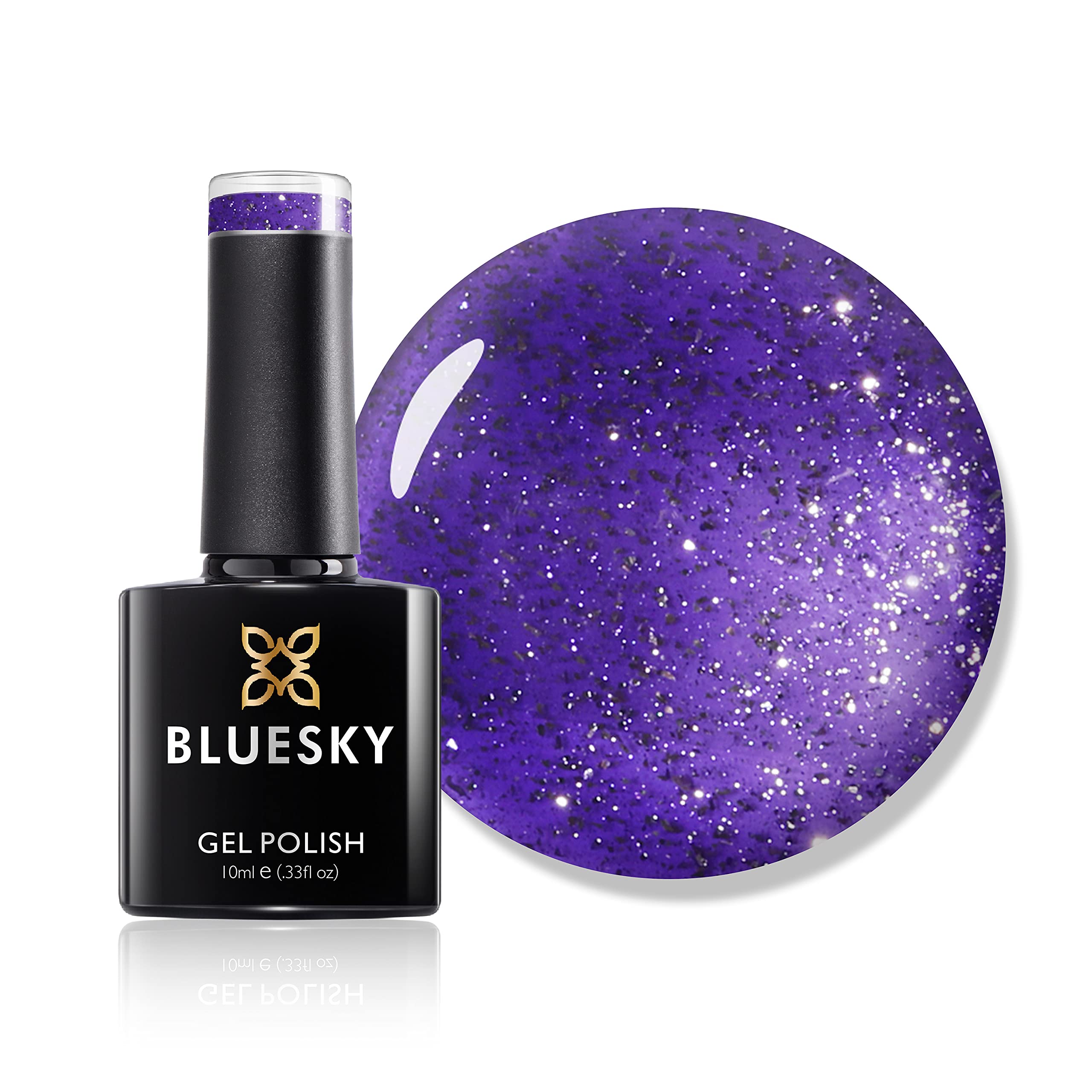 Bluesky Gel Nail Polish, Purple Pizzazz VIP08, Dark Purple Glitter, Long Lasting, Chip Resistant, 10 ml (Requires Drying Under UV LED Lamp)