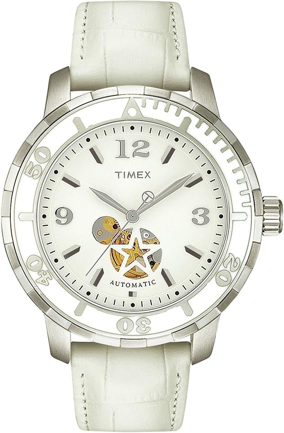 Timex Women's Sport Luxury White Leather Strap Automatic Watch T2M510