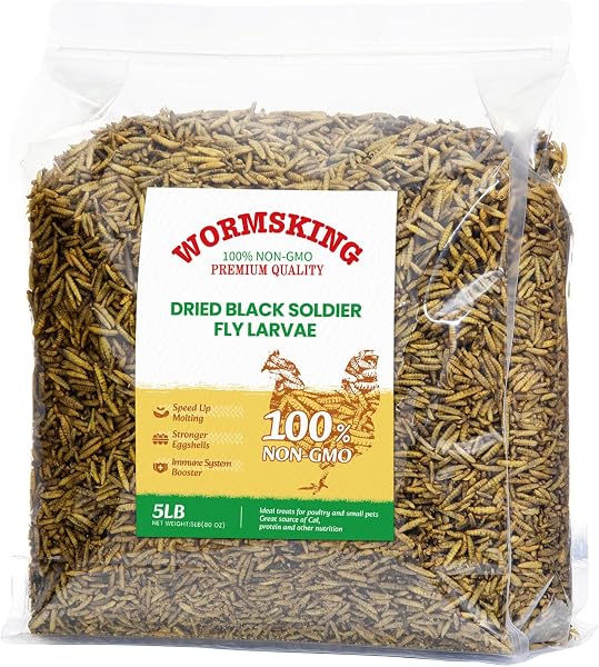 WORMSKING 5LB Dried Black Soldier Fly Larvae for Chickens | More Calcium Than Dried Mealworms, High Protein Poultry Treats, D