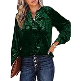 Simplee Velvet Tops for Women Long Sleeve Button Down Shirt Fall Blouses Dressy Casual Holiday Party Outfits 2025