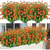 ArtBloom 6 Bundles Outdoor Artificial Flowers UV Resistant Fake Boxwood Plants, Faux Greenery for Indoor Outside Hanging Plants Garden Porch Window Box Home Wedding Farmhouse Decor (Orange Red)