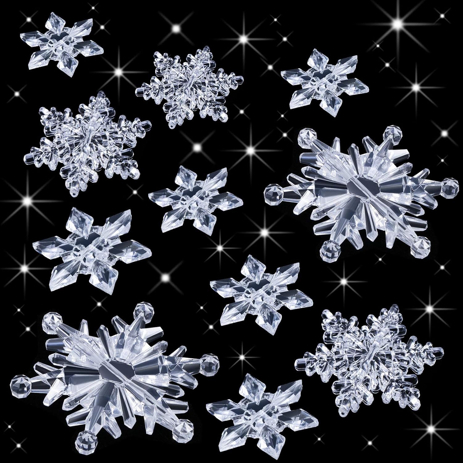 Boao 45 Pieces Clear Snowflakes Acrylic Crystal Snowflakes Snow Theme