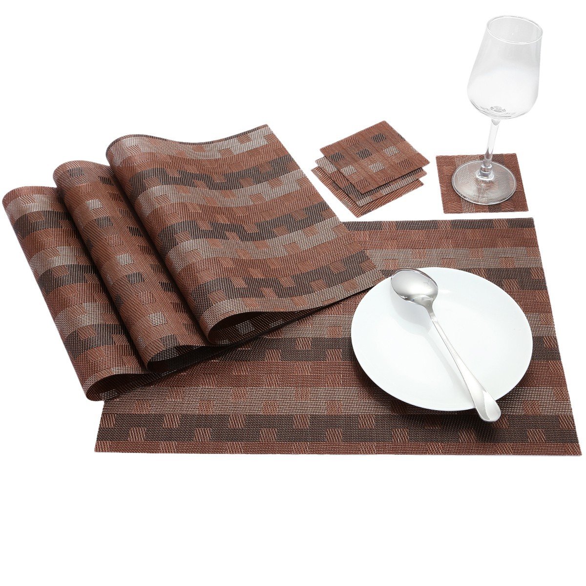 mookaitedecor PVC Placemats Set of 4 & Coasters Set of 4, Heat Resistant Table Mats Non-slip Washable for Dining Home Kitchen