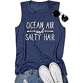 BANGELY Beach Tanks Women Beach Shirts Ocean Air and Salty Hair Tank Funny Cruise Summer Sleeveless Family Vacation Vest Top