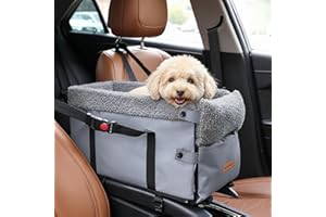 BONTHEE Console Dog Car Seat for Small Dogs,Small Dog Booster Seat for Car Washable Foldable Puppy Car Seat with Safe Protection Hooks Adjustable Straps and Storage Pocket Pet Up to 15lbs