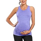 Ecavus Women's Maternity Tank Tops Seamless Racerback Sleeveless Workout Athletic Yoga Tops Pregnancy Shirt