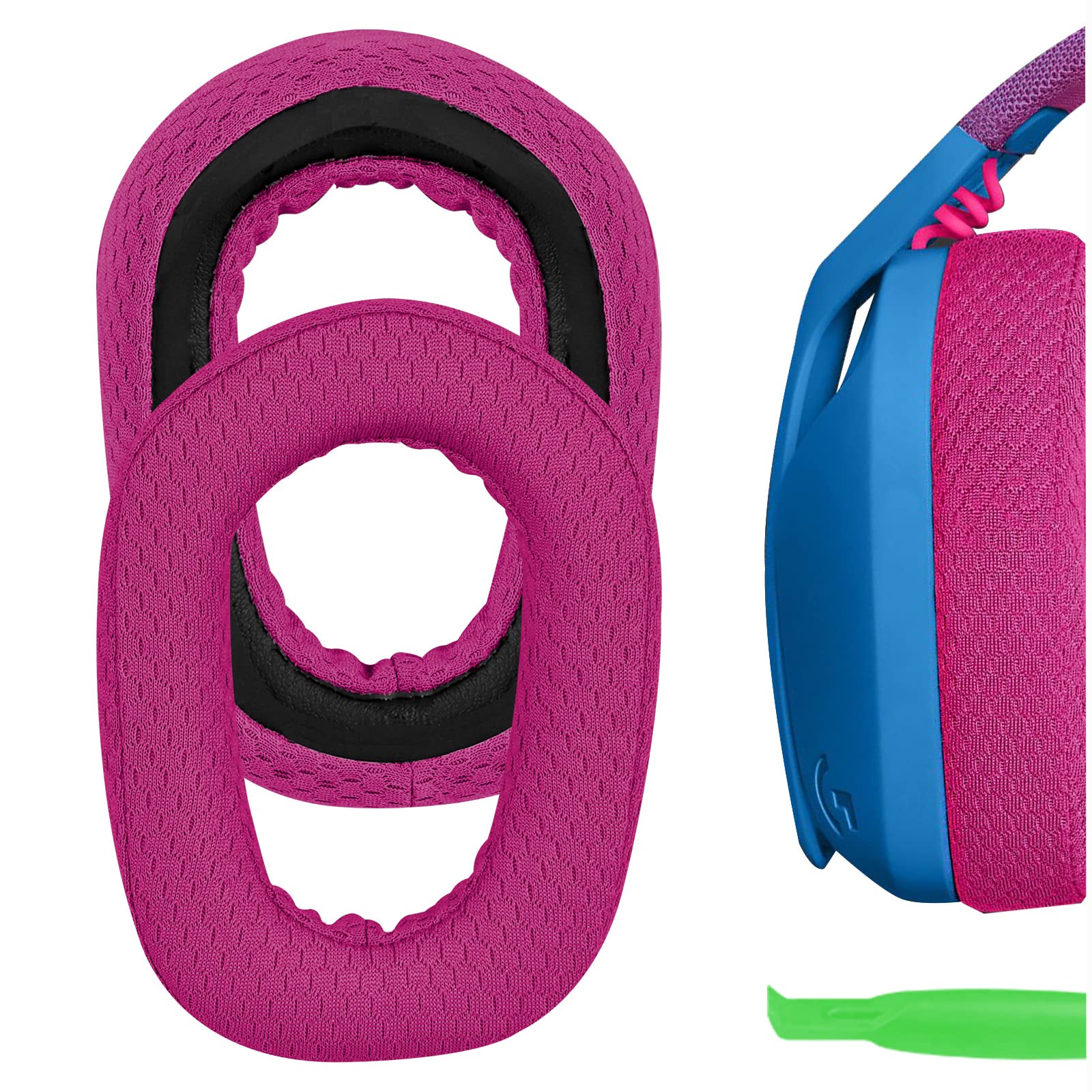 Geekria Comfort Mesh Fabric Replacement Ear Pads for Logitech G435, G335 Headphones Ear Cushions, Repair Parts (Red)