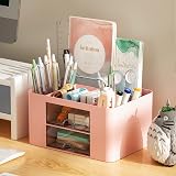 Marbrasse Desk Organiser with Drawers Pink Multifunctional Pen Holder 7 view 2
