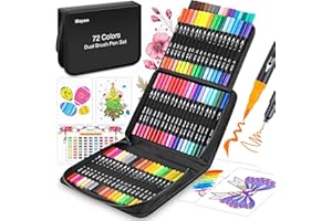iBayam Art Markers Set, 72 Colors Dual Tip Brush Pens for Adult Coloring Book, Note-Taking, Calligraphy, Journaling, Sketching and Lettering, with Gift Case for Adult Office Art Supplies