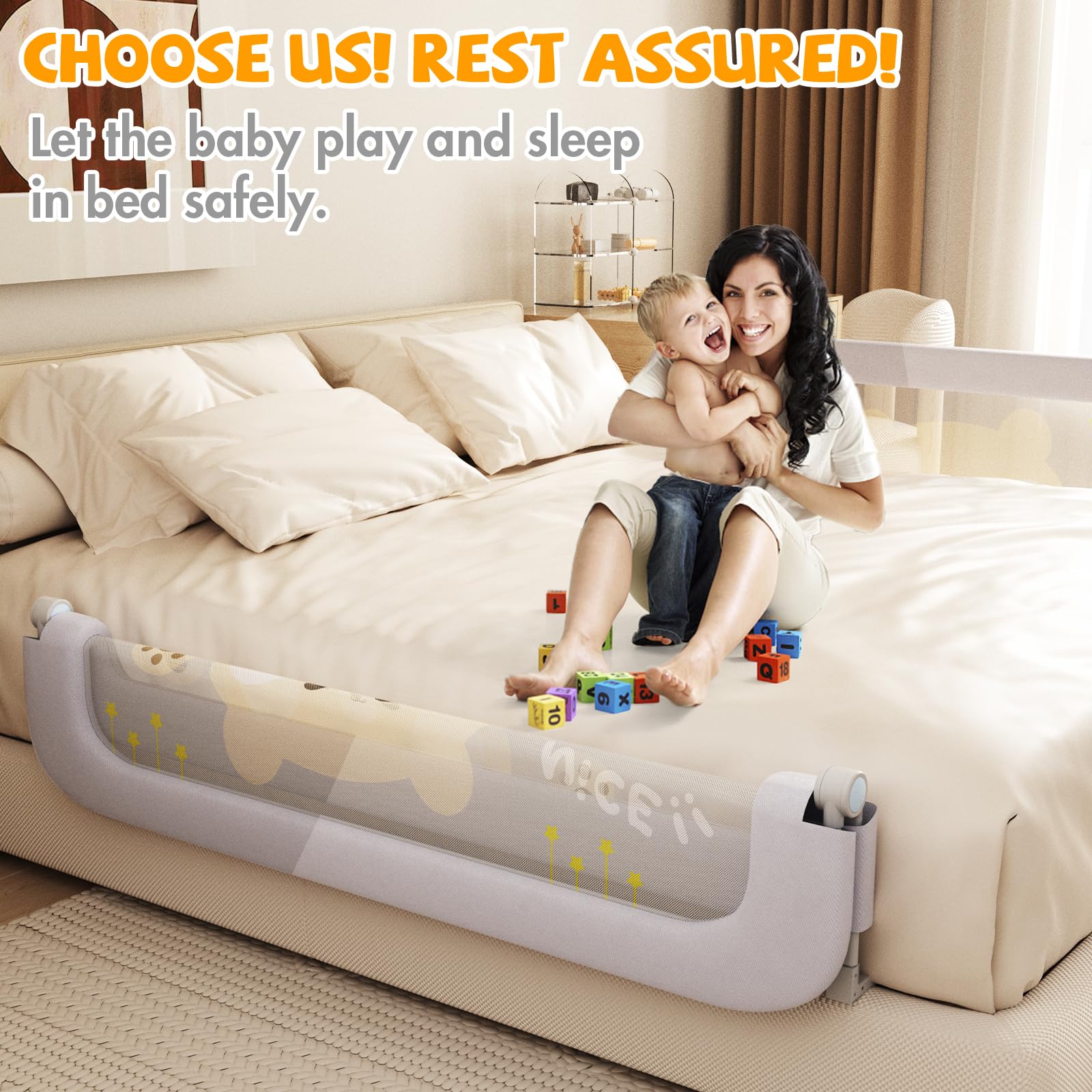Baby Bed Rail Guard for Toddlers - 32'' U Shaped Extra Large Reinforced Swing Down Foldable Toddler Bed Rails for Kids - Safety Baby Bed Rail Guard Great Fit for Kids Twin,Full,Queen,King Size Bed
