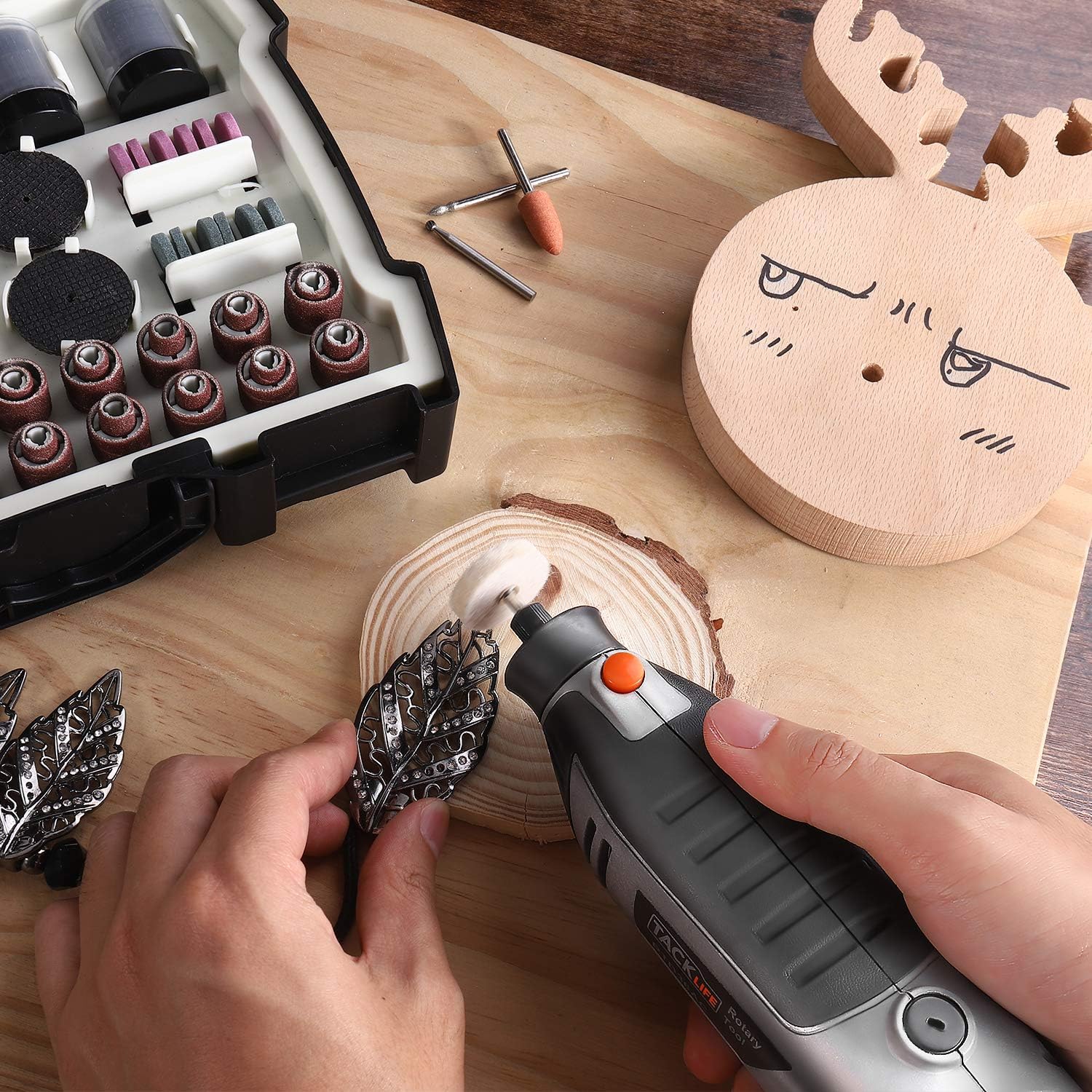 TACKLIFE Rotary Tool Accessories Kit 361 Pieces 1/8-inch Diameter Shanks Universal Fitment for Easy Cutting, Grinding, Sanding, Sharpening, Carving, Engraving and Polishing-ARTO2C - - 