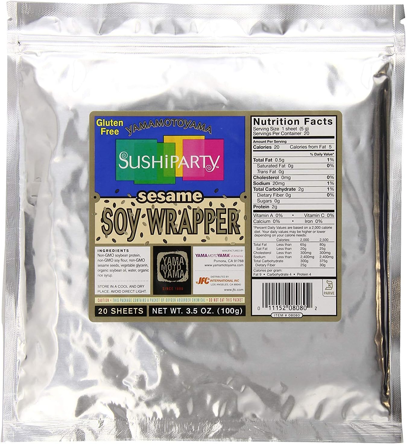 Yamamotoyama Sushi Party Soy Wrapper, Sesame, 20 Count, 3.5 Ounce Bag (2 Pack)