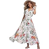 Ferrendo Women's Floral Maxi Dress Button Up Split Flowy Bohemian Party Beach Dresses