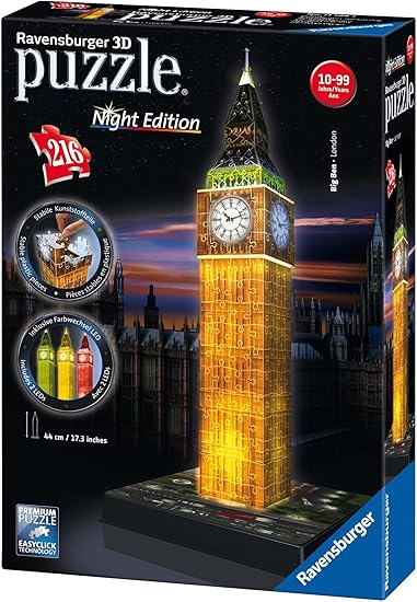 Ravensburger 3D Puzzles Big Ben Night Edition, Multi Color (216 Pieces)
