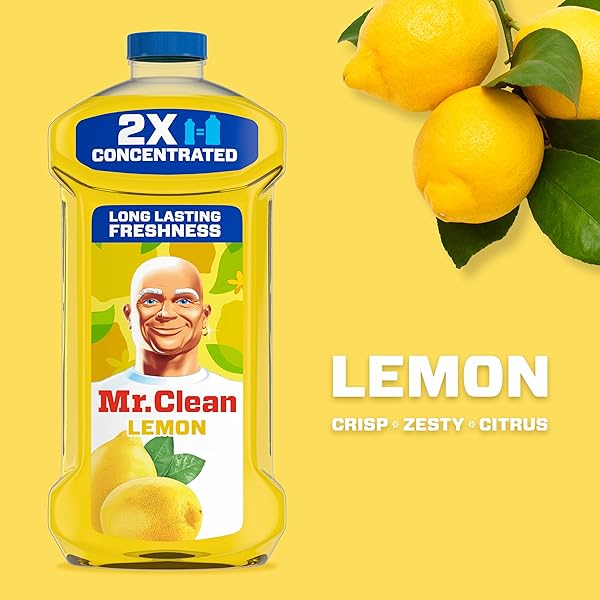 MR. CLEAN ALL PURPOSE CLEANER, FLOOR CLEANER FOR MOPPING HOME, BATHROOM, & KITCHEN, CLEANING LIQUID FOR MOP & BUCKET, CLEANING SUPPLIES, MULTI-SURFACE DILUTABLE, LEMON, 41OZ