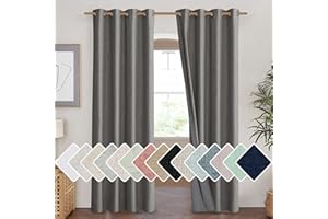 NICETOWN Grizzle Gray Vintage Linen 100% Blackout Curtains for Living Room, Thermal Insulated Curtains 84“ Long, Noise Reduci