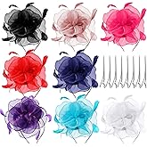 Yunsailing 8 Pack Women's Fascinators Hat Tea Party Wedding Derby Mesh Flower Feather Fascinator Hat with Headband and Clip