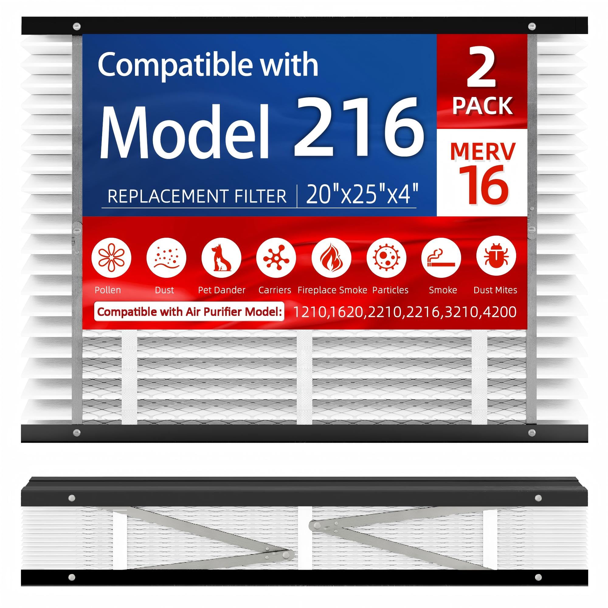 Photo 1 of 2 Pack, 216 Replacement Filter, Compatible with AprilAire 216 Whole House Air Purifiers Models,1210,1620,2210,2216,3210,4200,MERV 16 HVAC Furnace Filter Replacement,20x25x4inch Air Filter