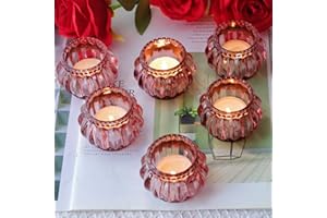 Woho Rose Gold Tealight Candle Holder Set of 6 for Valentines Day Decor, Glass Tea Lights Candle Holder for Wedding Party, Votive Candle Holders for Table Centerpiece