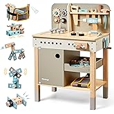 Kids Tool Bench,Wooden Play Tools Set with Kids Tool Belt Toddlers Workbench Pretend Construction Tools Set Wooden Toy Drill Gift for Boys & Girls Age 3-5