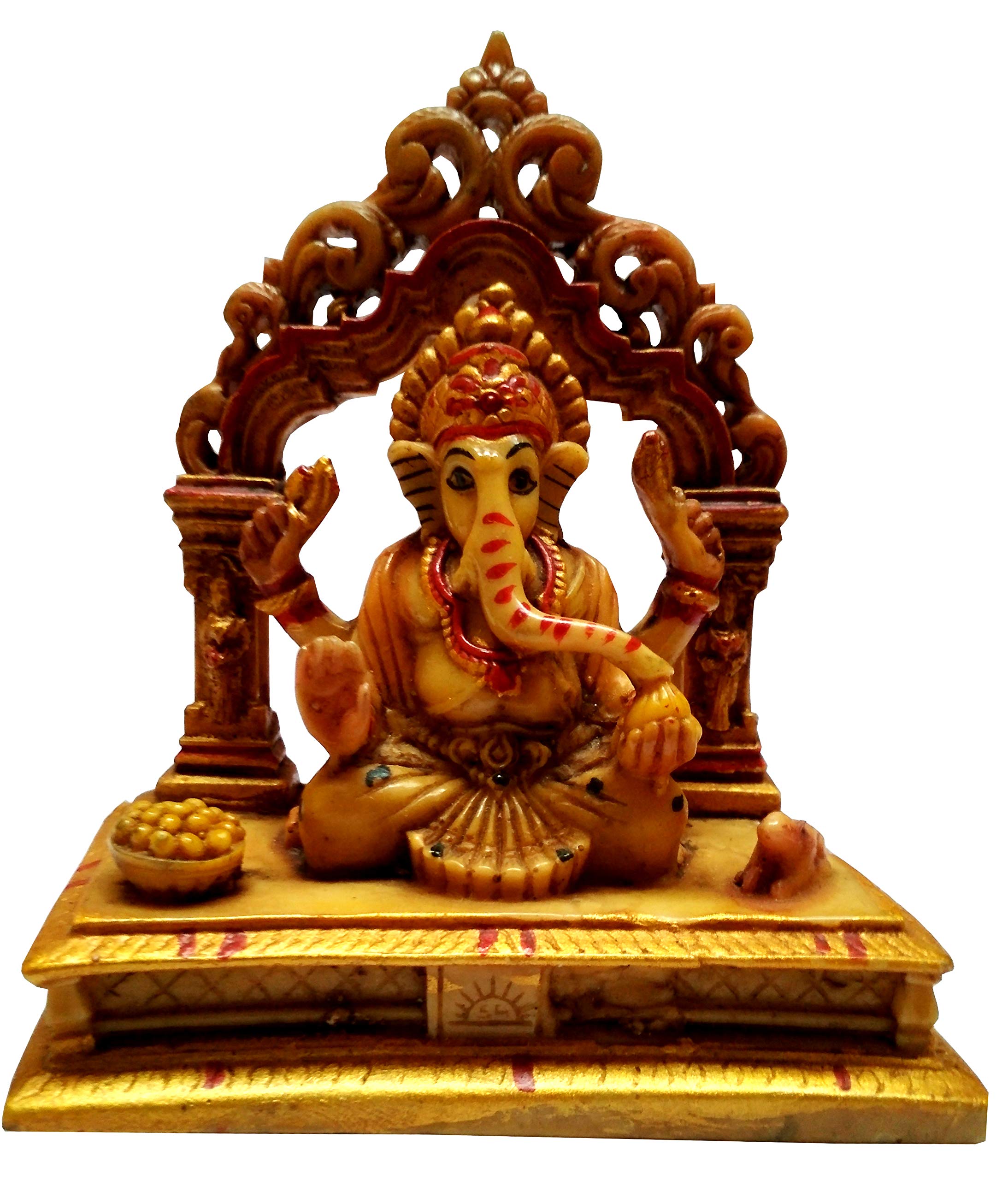 Purpledip Resin Idol Siddhi Vinayak Ganesha in Mandapam: Stone Finish Statue for Home Temple (11641)