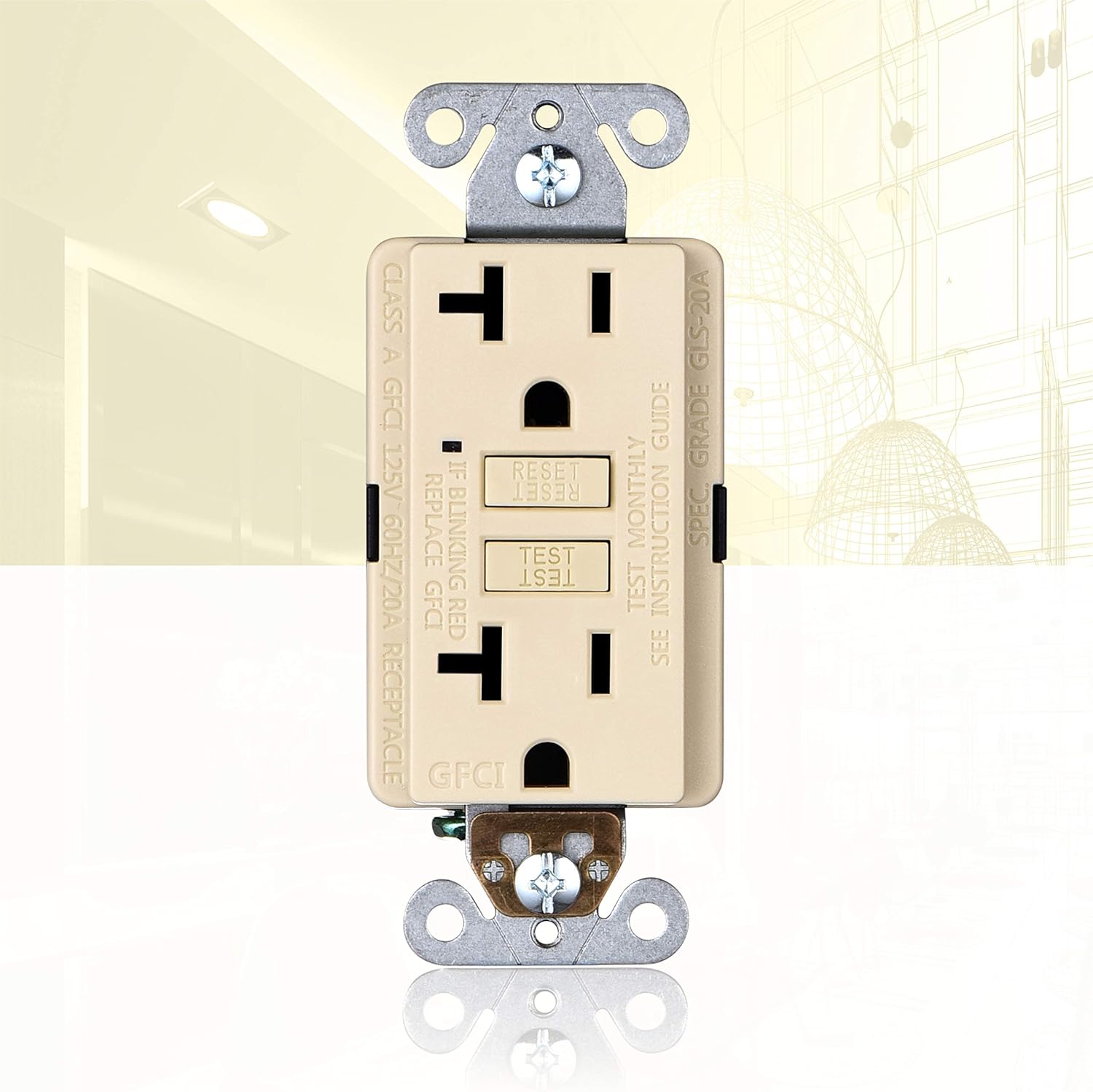Faith 20A GFCI Outlet Slim, Non-Tamper-Resistant GFI Duplex Receptacles with LED Indicator, Self-Test Ground Fault Circuit Interrupter with Wall Plate, ETL Listed, Ivory - - 