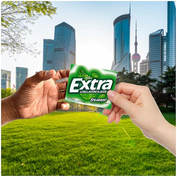 EXTRA GUM SPEARMINT SUGARFREE GUM BULK, INDIVIDUALLY WRAPPED, PERFECT FOR FRESH BREATH AT SCHOOL, WORK, AND TRAVEL 15 COUNT, PACK OF 10