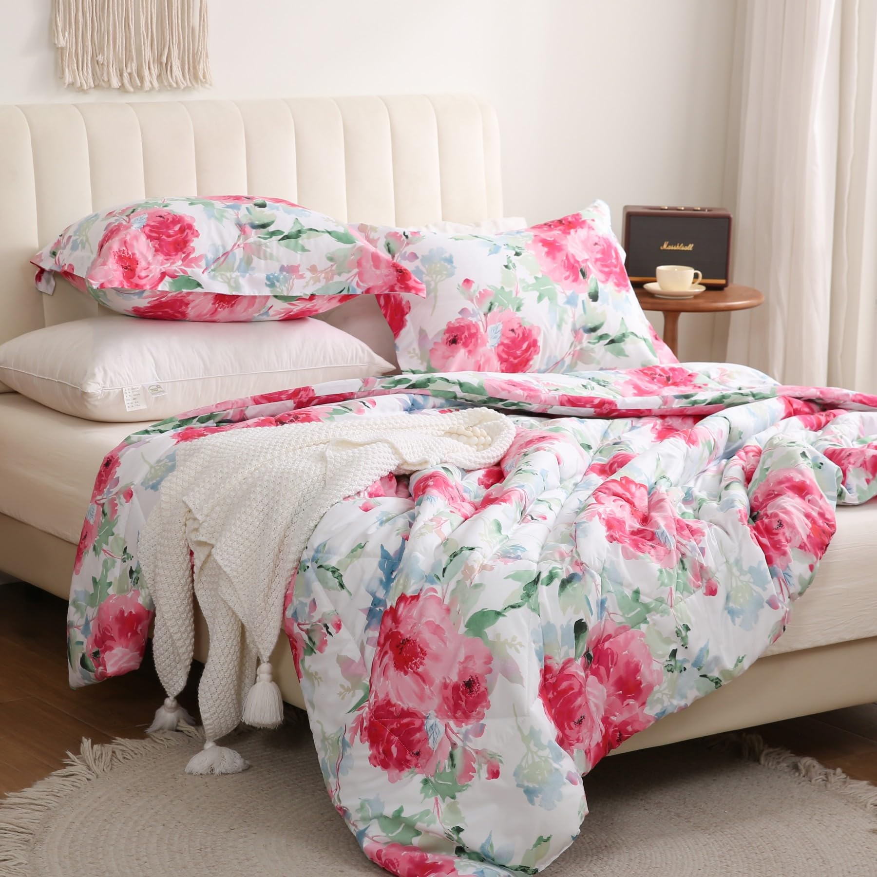 Photo 1 of JSD Watercolor Floral Comforter Set King Size, 3 Piece Spring Printed Microfiber Bed Set, All Season Machine Washable