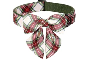 ARING PET Christmas Dog Collar, Cute Xmas Pet Collar with Sailor Bowtie Red and Green Plaid Bow Tie Collars with Metal Buckle for Puppy Small Medium Large Boy Girl Dogs-S