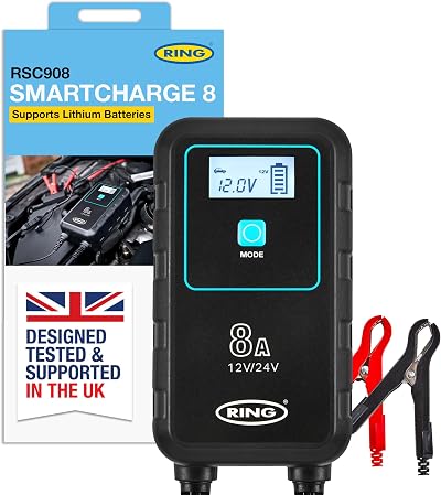 Ring SmartCharge 8A Car Charger Maintainer with Clips & Hook